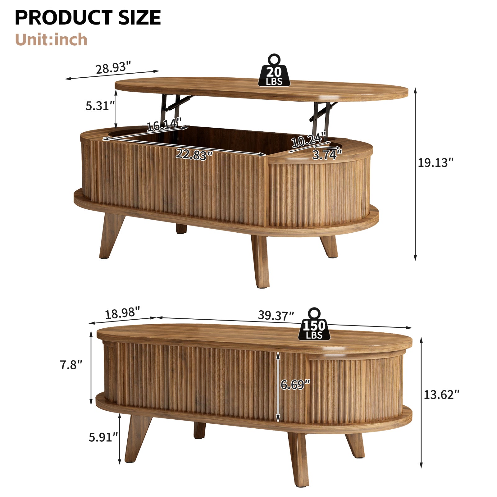 The Harper Fluted Oval Coffee Table